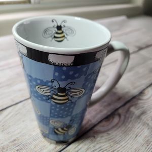 Signature Bug Me Alicia Tormey Design Tall Latte Stoneware Mug Blue Bumble Bees